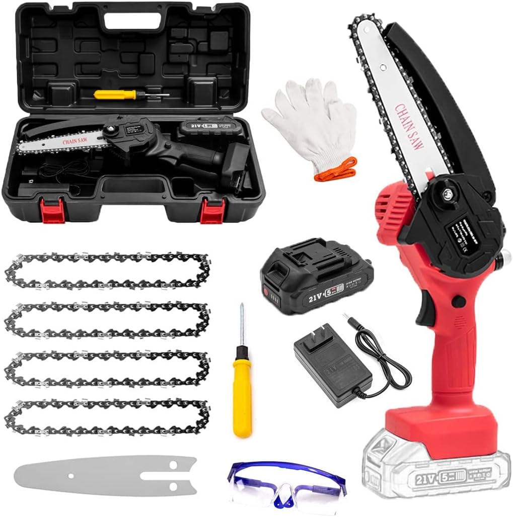 Mini Chain Saw,6 Inch Cordless Chainsaw with Charger,Mini Chainsaw with Battery,Cordless Battery Power, Portable Electric Chainsaw, Suitable for Gardening, Wood, Outdoor Camping