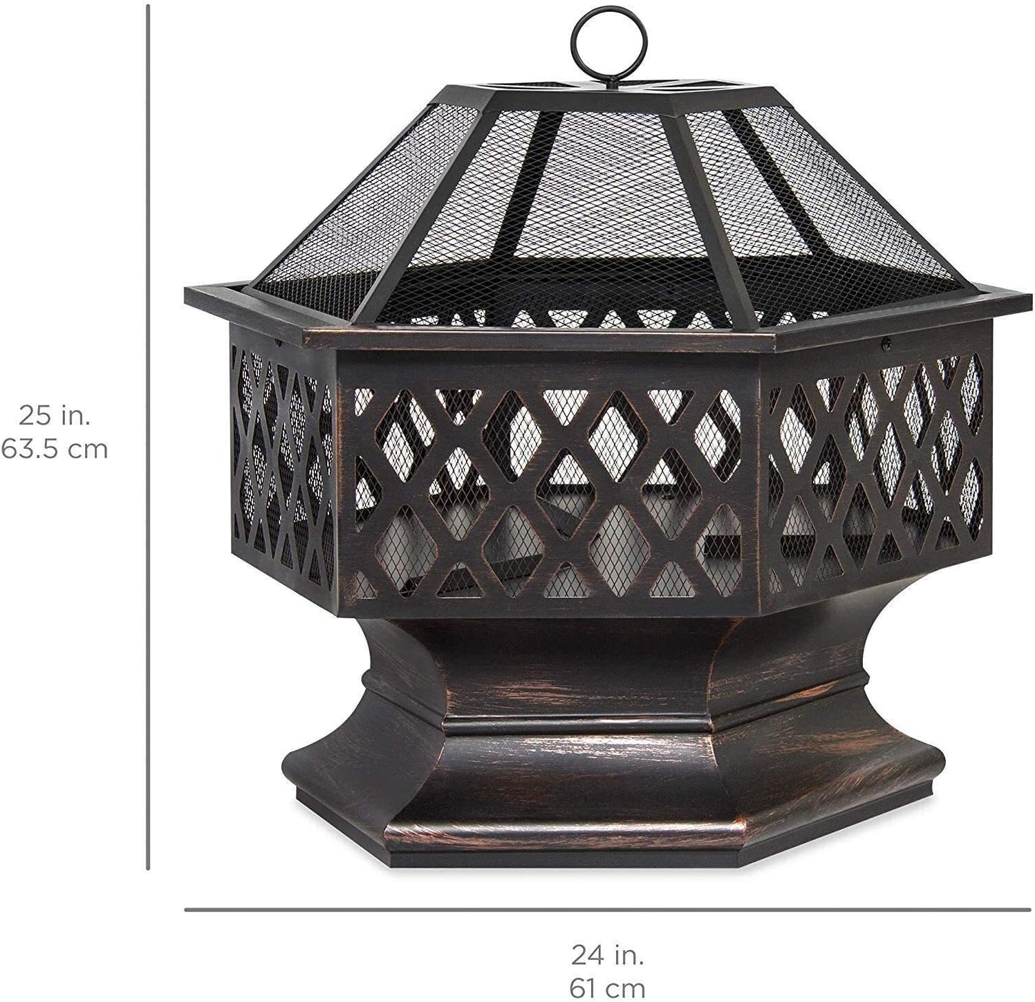 Outdoor Fire Pit 25-Inch Outdoor Fire Pit with Mesh Screen and Poker Hex Shaped Metal Wood Burning Bonfire Pit for Outdoor Camping
