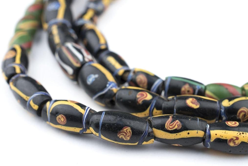 The Bead Chest Antique Venetian Sotro Trade Beads Long Strand 8mm Ghana African Multicolor Oval Glass Large Hole 39 Inch Strand Handmade