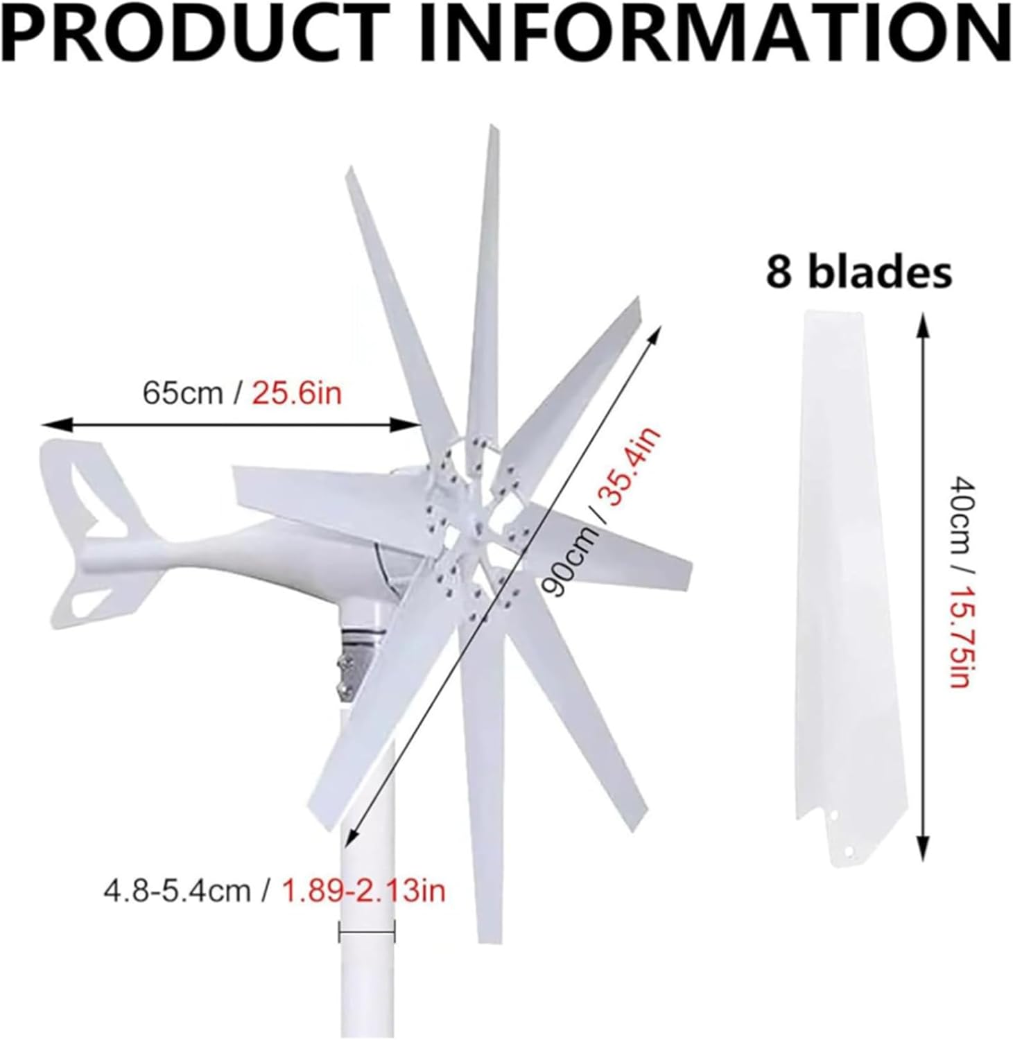12V,HYZHANHONG 8 Blades Wind Turbine Generator Household Horizontal Small Mini Wind Generator with Controller for Street Light Garden Farm Home Use10000w -24V