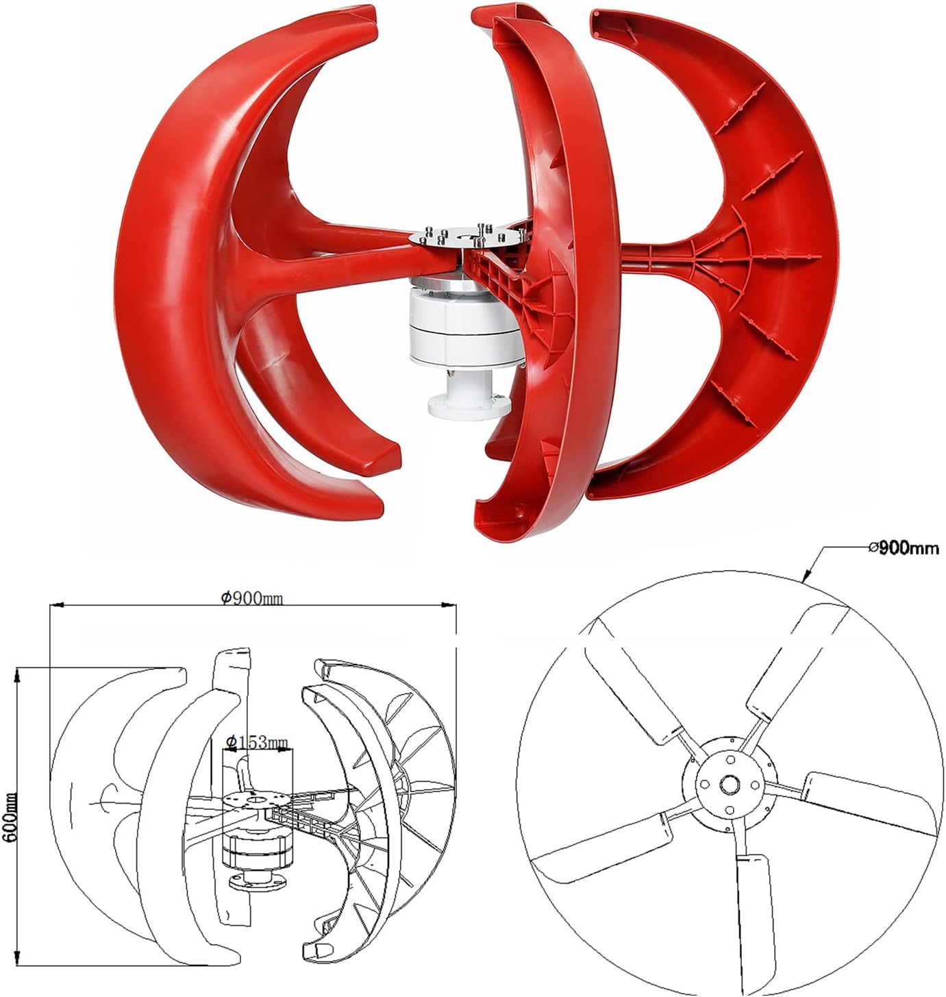 8000W Vertical Axis Wind Turbines Generator Kit, 24V 48V 5 Blades AC Wind Turbine for Hybrid Solar Wind System(with Controller)