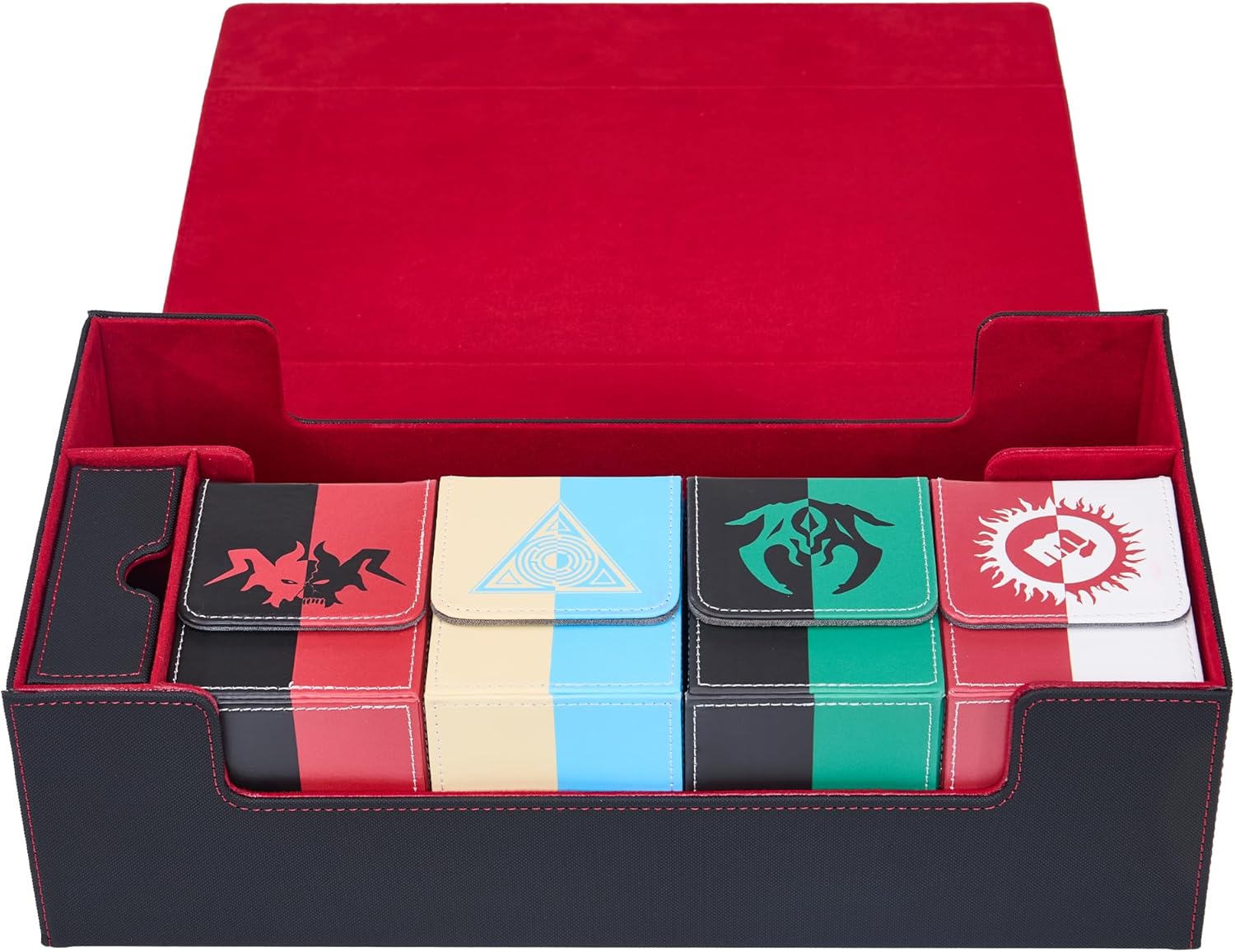 MTG Card Box Set with 4 MTG Deck Box, 8 Dividers, Dice Compartment/Playmat Slot, Trading Card Storage Organizer Fits for Magic, TCG, CCG, Black/Red