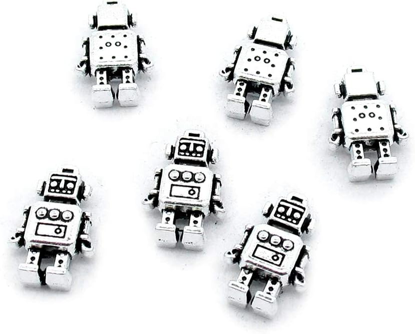 Antique Silver Tone Jewelry Making Charms Crafting Beading Craft AA380 Robot