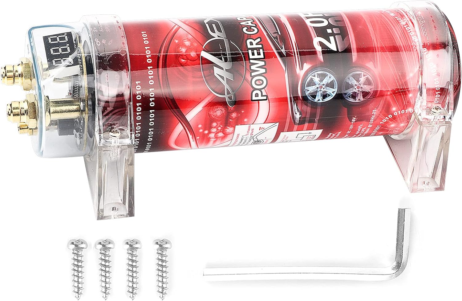 Power Capacitor, 2 Stiffening Capacitor Power Cap with Voltage Regulator, Red LED 10-16V DC for Amplifier Power Stabilizer