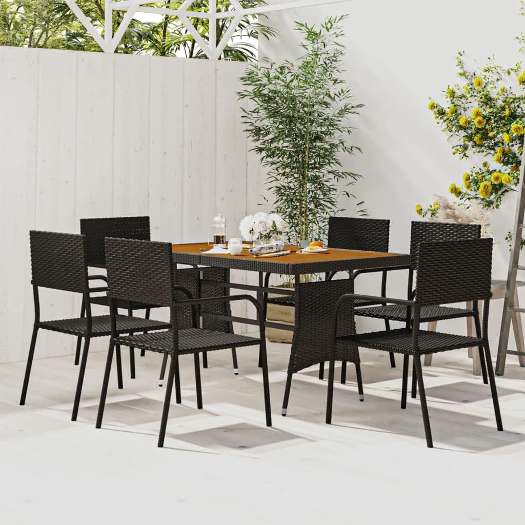 7 Piece Patio Dining Set Poly Rattan Black,Elegant Outdoor Dining Set: Durable and Comfortable for Patio and Garden Furniture Sets for Patio, Lawn & Garden