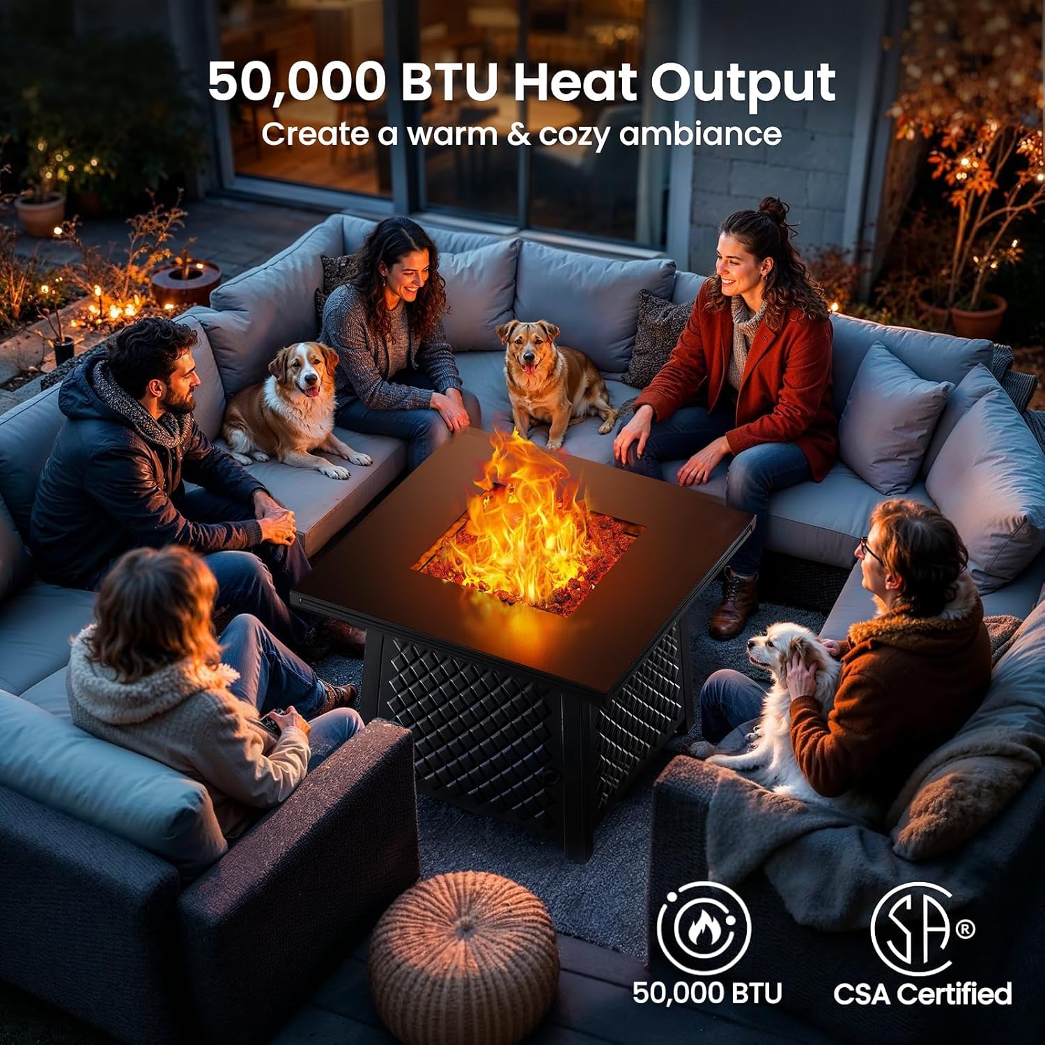 Ciays 32 Inch Propane Fire Pits,50,000 BTU Gas Fire Pit Table for Outsides with Steel Lid and Lava Rock, 2-in-1 Square Fire Table for Gatherings Parties on Patio Deck Garden Backyard, Black