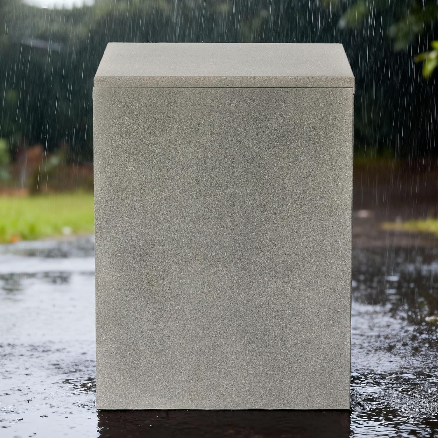 Square Propane Tank Cover with Side Table for Outdoor Fire Pit, 20 lb Gas Cylinder Holder Storage Hideaway Box, Gray Iron Enclosure for Patio Furniture, Garden Use with Gas Fire Pits, Only Table