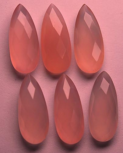 3 matched pair, quality, rose chalcedony faceted long pear shape briolettes 8x20mm