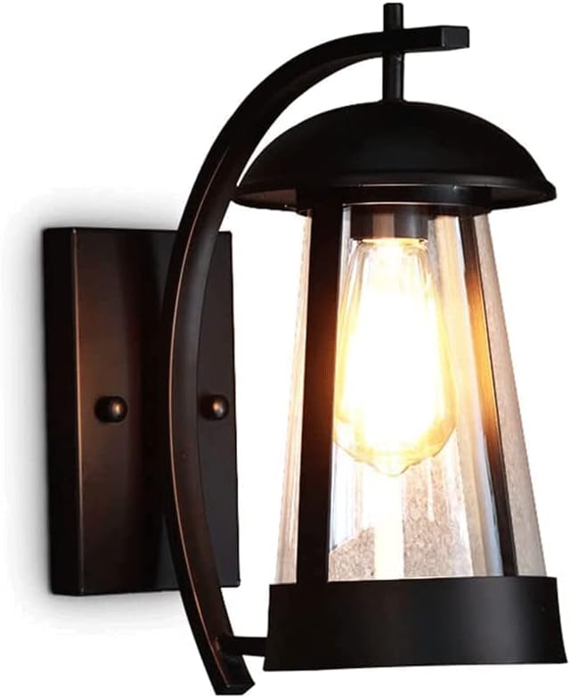 Retro-Style Wrought Iron Wall Lamp, Outdoor Waterproof Glass Lampshade, E27 Light Source Wall Sconces, Wall-Mounted Lighting Fixtures, Villa Porch Balcony Decoration Wall Lights