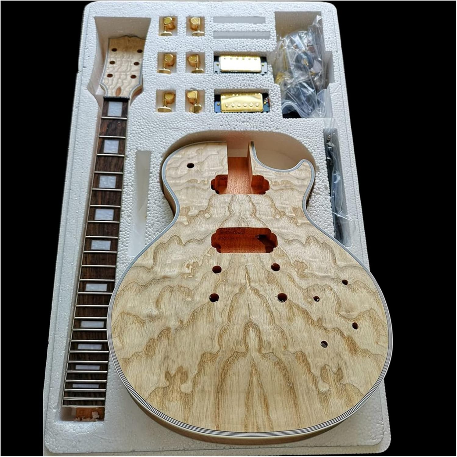 Electric Guitar Kit Flower Ash Willow Red Pear Production Material Accessories Veneer Peach Core Solid Wood Body DIY Guitar Kit (Color : 3)