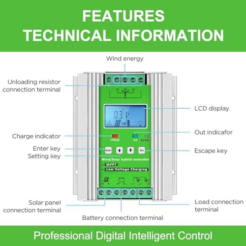 12000W Wind Solar Hybrid Charge Controller - MPPT 12V/24V/48V for Wind Turbines & Solar Panels, Efficient Off-Grid Power Solution with Dump Load Function