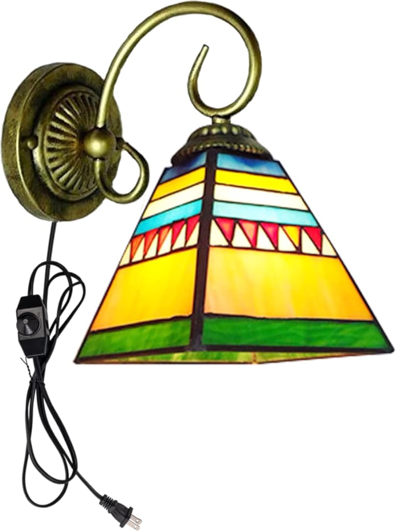 Kiven Plug in Wall Lamp Style Wall Sconce with, 5.9ft Plug-in Cord, On/Off Dimmer Switch, 1-Light Dimmable Glass Wall Lighting Fixtures for Bedside Reading E26 Base