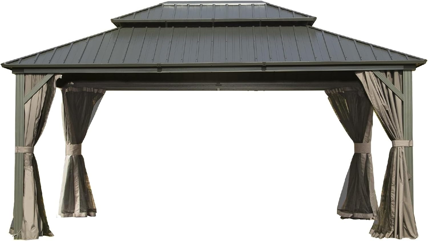Wycian Gazebo Vent BBQ Gazebo Aluminum Gray 12' X 16' with Galvanized Steel Double Roof Canopy Curtain and Netting Permanent Gazebo Pavilion Only Gazebo 1Pc