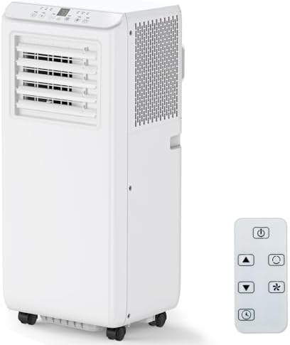 8000 BTU Portable Air Conditioner - 3-in-1 Cooling, Fan & Dehumidifier for Rooms up to 350 Sq.Ft, Quiet Operation with Remote Control, 24-Hour Timer, Ideal for Bedrooms, Offices, Dorms