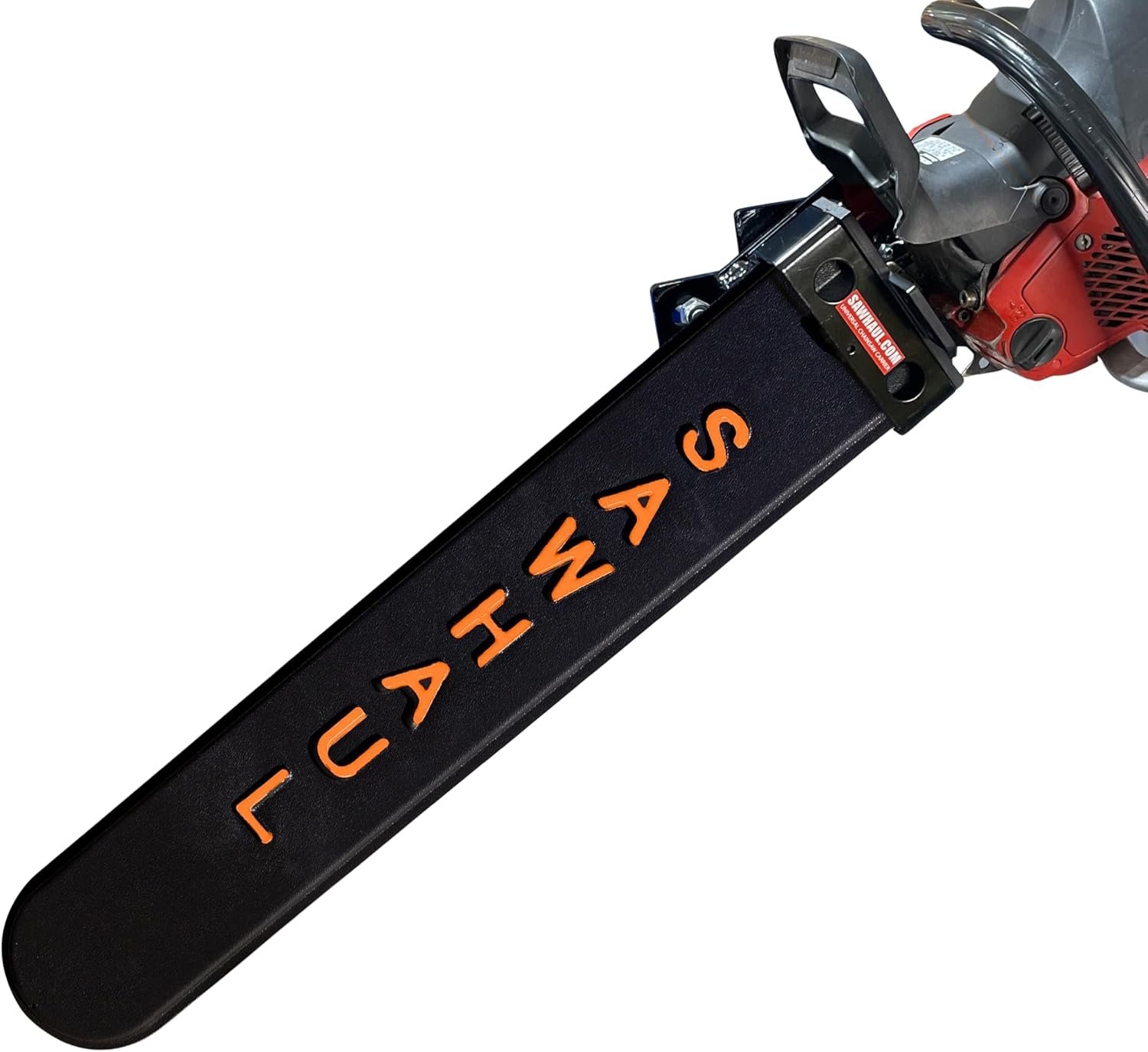 SawHaul Snap-Lok Universal Chainsaw Carrier Kit for Tractors and Skid Steers – 28 Inch Orange Scabbard with Rotating Mount – Compatible with All Chainsaw Brands – Made in USA