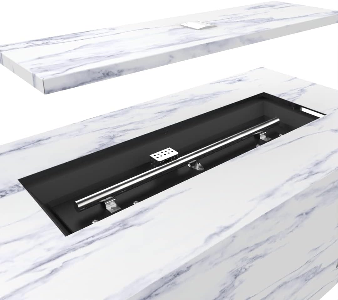 42 Inches Grey Rectangular Propane Fire Pit Table with Lid, Cover Lava Rocks – Outdoor Gas Firepit with Side Table for Tank Storage, Patio, Backyard (1 Doors)