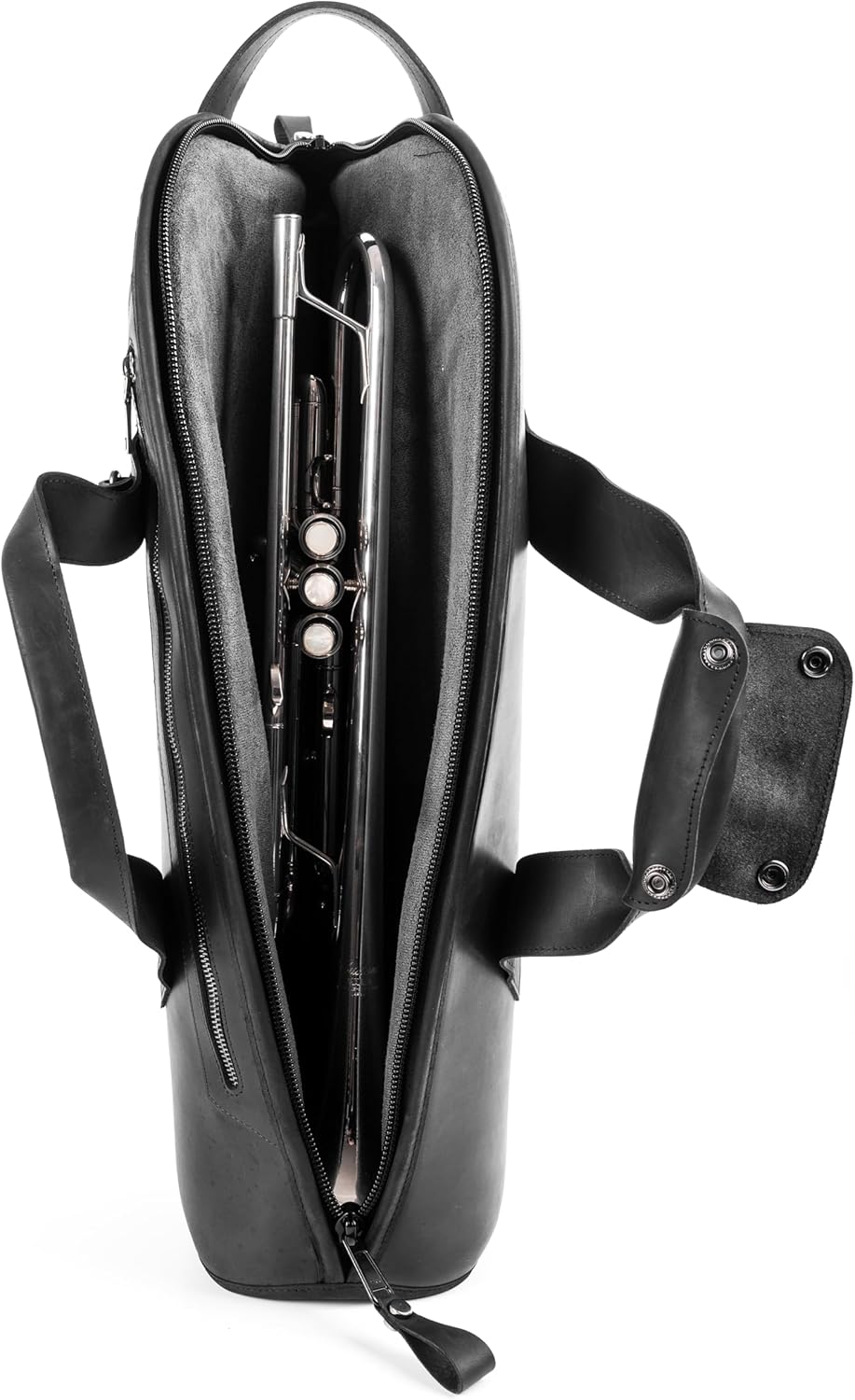 Leather Trumpet Gig Bag. Padded, Lightweight & Water-Resistant, w. Shoulder Strap & Handle. Durable Protection w. Accessory Pocket. Instrument Case Storage & Travel (Trumpet, black)