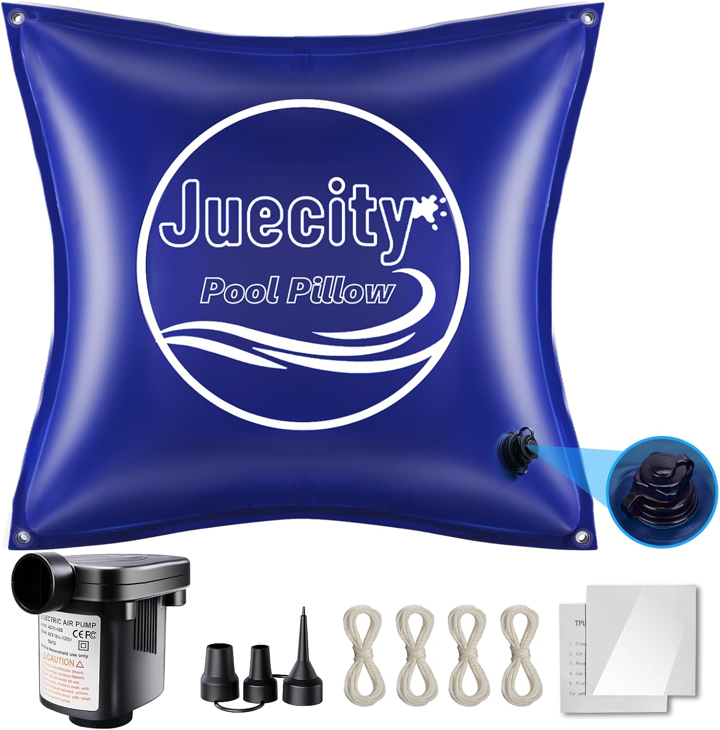 Pool Pillows for Above Ground Pools, 8x8 FT with Pump & Rope & Patch, 0.42mm Thick Winter Air Pillow Winterizing & Closing Kit Swimming Inground Pool, Inflatable Pool Cover Pillow Accessories