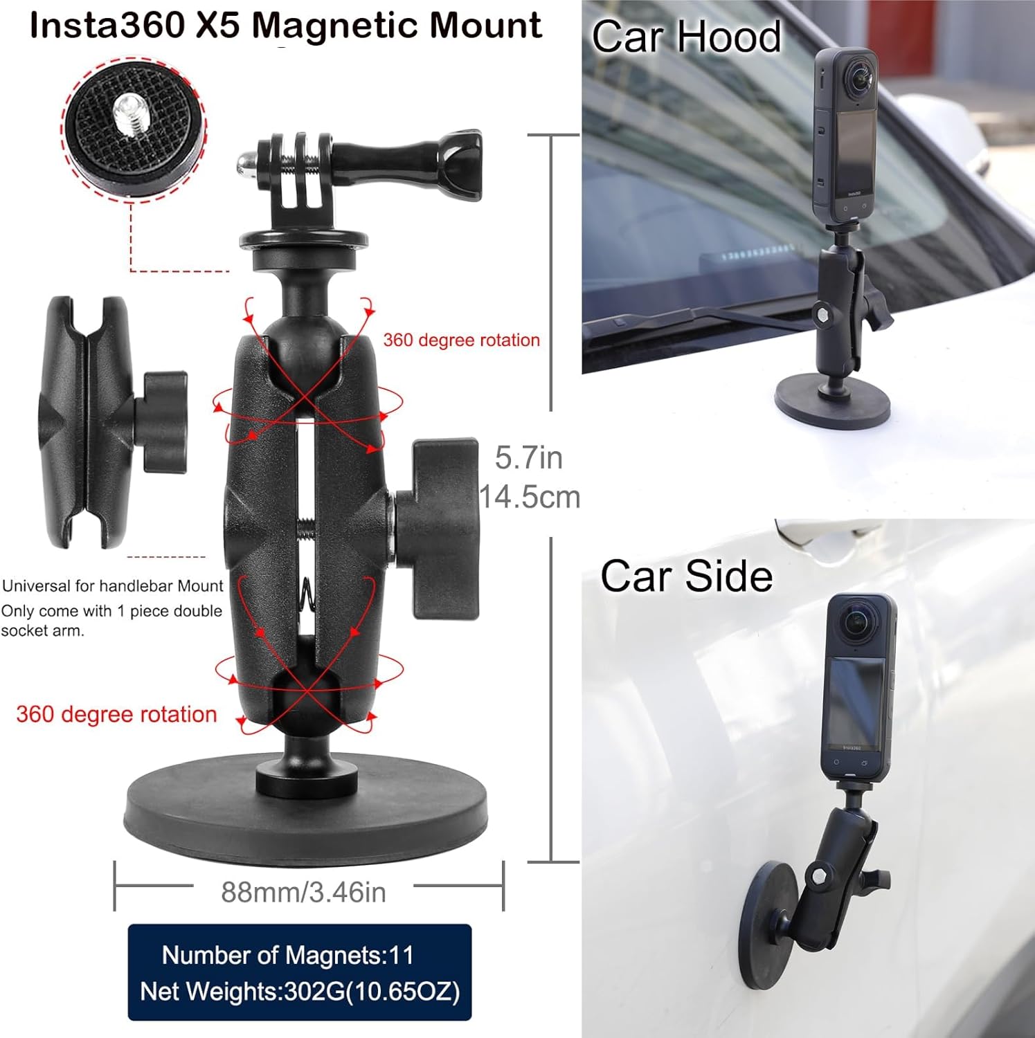 PellKing Accessories Kit for insta360 X5,Included Carrying Case with Belt,2 Pcs Metal 1/4