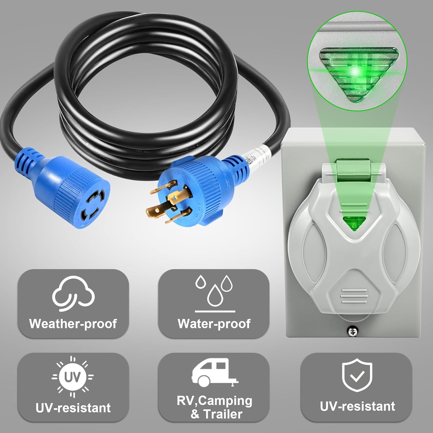 30 Amp Generator Cord and Power Inlet Box, 25FT Generator Cords 30 Amp,125V/250V Generator Power Cord NEMA L14-30P to L14-30R,Twist Lock Connector