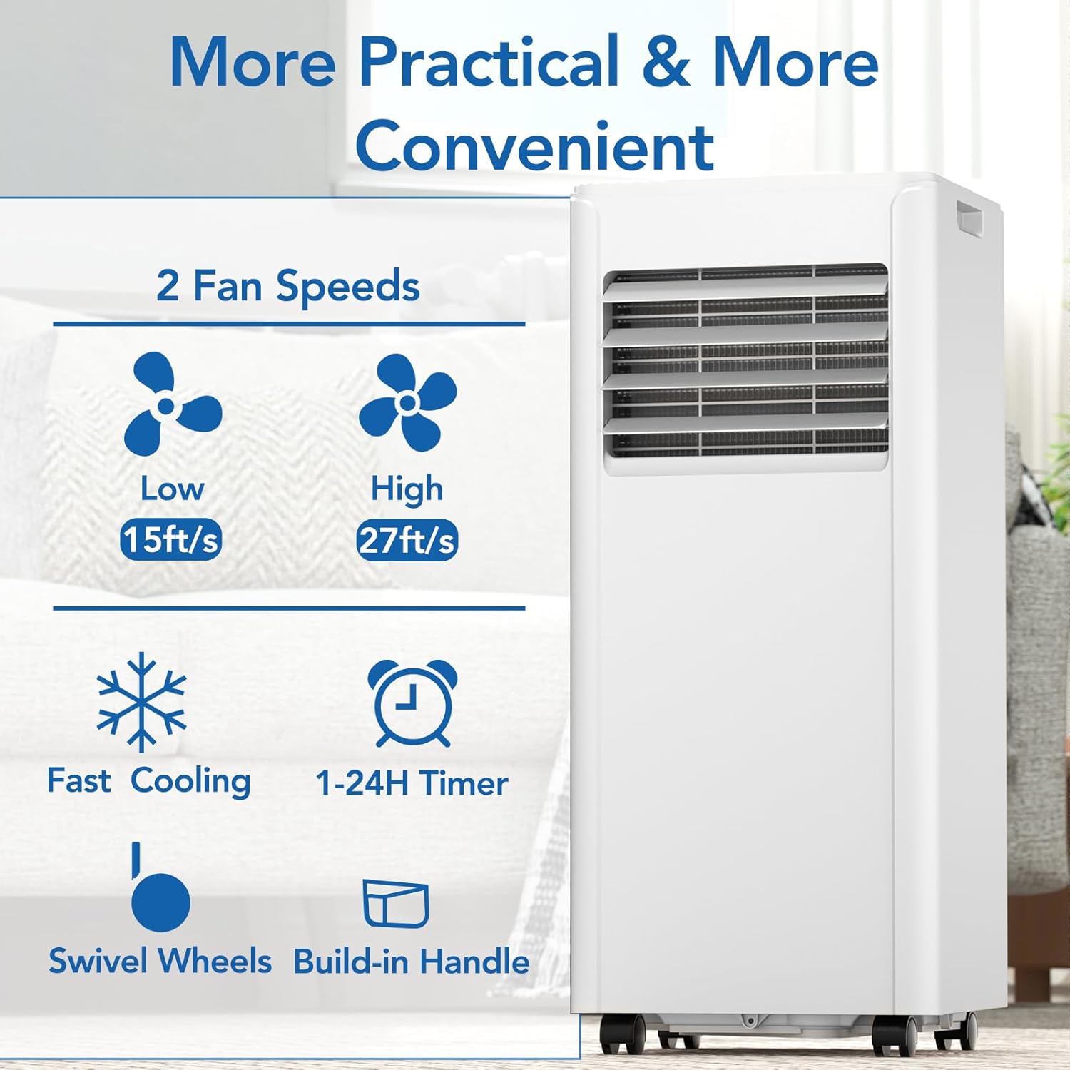 COWSAR 8,000 BTU Portable Air Conditioners with Remote, Portable AC Unit Cools Up to 350 Sq.ft, 4 Modes with Fast Cooling, Sleep Mode, 24H Timer for Bedroom, Room, Apartments, White