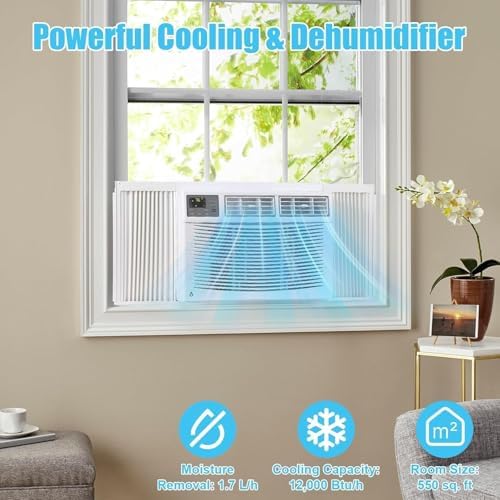 Window Air Conditioner, 12000BTU air conditioner for 550 Sq. Ft, Dehumidifying & Fan, Quiet Operation and Easy Installation, Remote Control for Home & Office