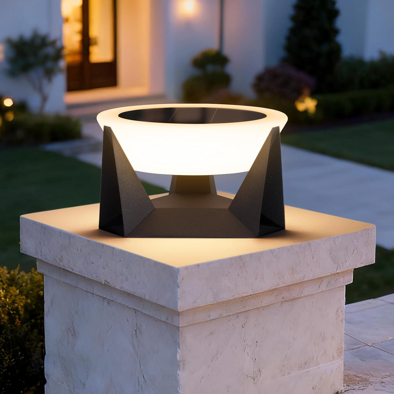 Solar Post Lights Outdoor, 14.9'' Pillar light Outdoor Waterproof, Extra Large Column Light Fixture, Modern Post Lantern, Dusk to Dawn Fence Deck Lamp, 3000K LED Landscape Lighting for Posts Yard