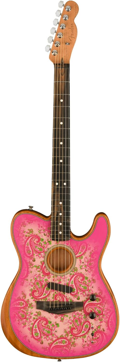 Fender American Acoustasonic FSR Telecaster Acoustic Electric Guitar, Pink Paisley, Ebony Fingerboard, with Gig Bag