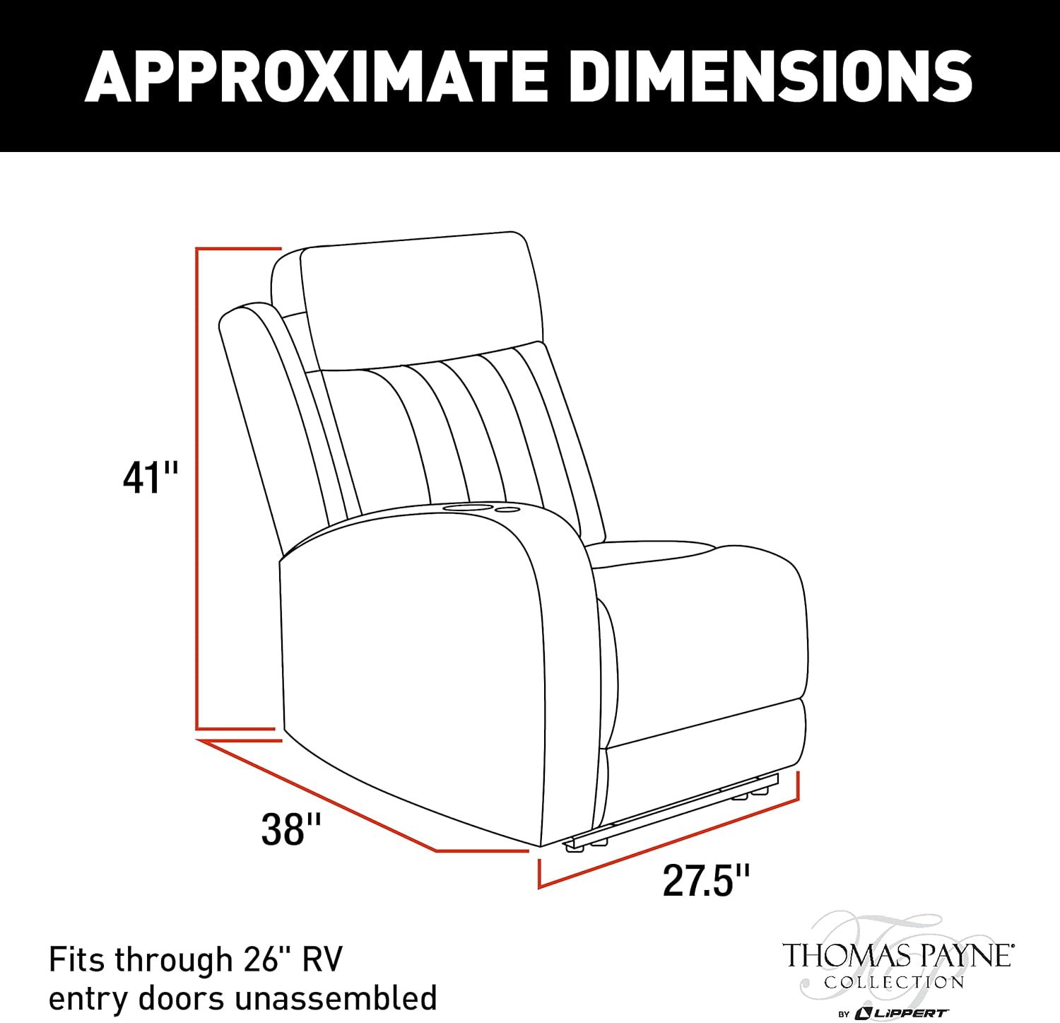 Thomas Payne® Seismic Series Luxury RV Theater Seating Recliner - Right Hand Configuration, Millbrae – Remote Control Power Recline, Massage and Lumbar – Power Port Accessory Compatible – 2020129316