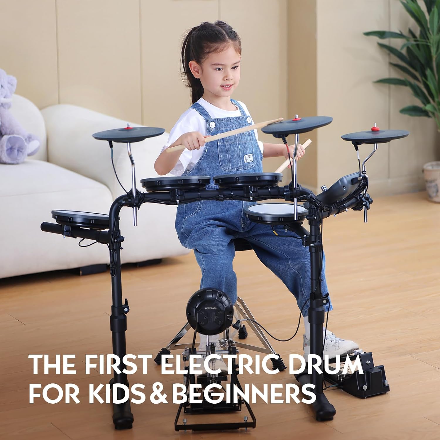 MK-0 PRO Electric Drum Set with 7'' Mesh Drum Pads, 8'' Full Rubber Cymbals, 5'' Bass Drum, 12 Kits and 68 Authentic Sounds, USB MIDI, Throne, Sticks, Headphone, Suitable for Beginners & Kids