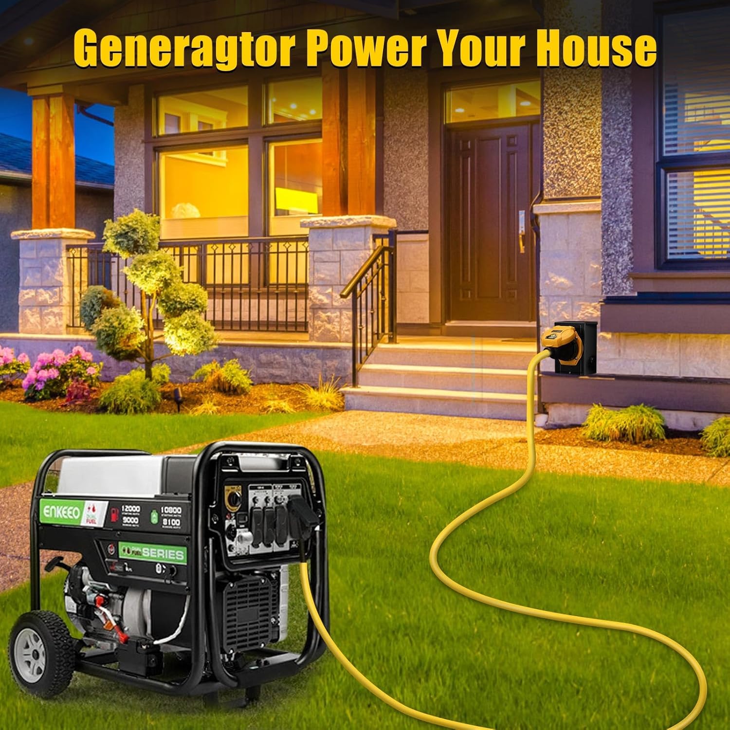 50 Amp Generator Cord with Pre-Drilled Power Inlet Box, Real Heavy Duty STW 6/3+8/1 AWG,125V/250V NEMA 14-50P to SS2-50R Generator Extension Cord with 50A Inlet Box,UL&ETL Listed (25FT)