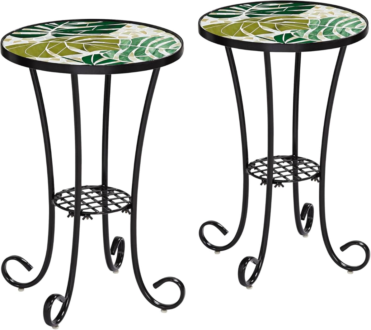 Teal Island Designs Tropical Leaves Black Metal Round Outdoor Accent Side Tables 14