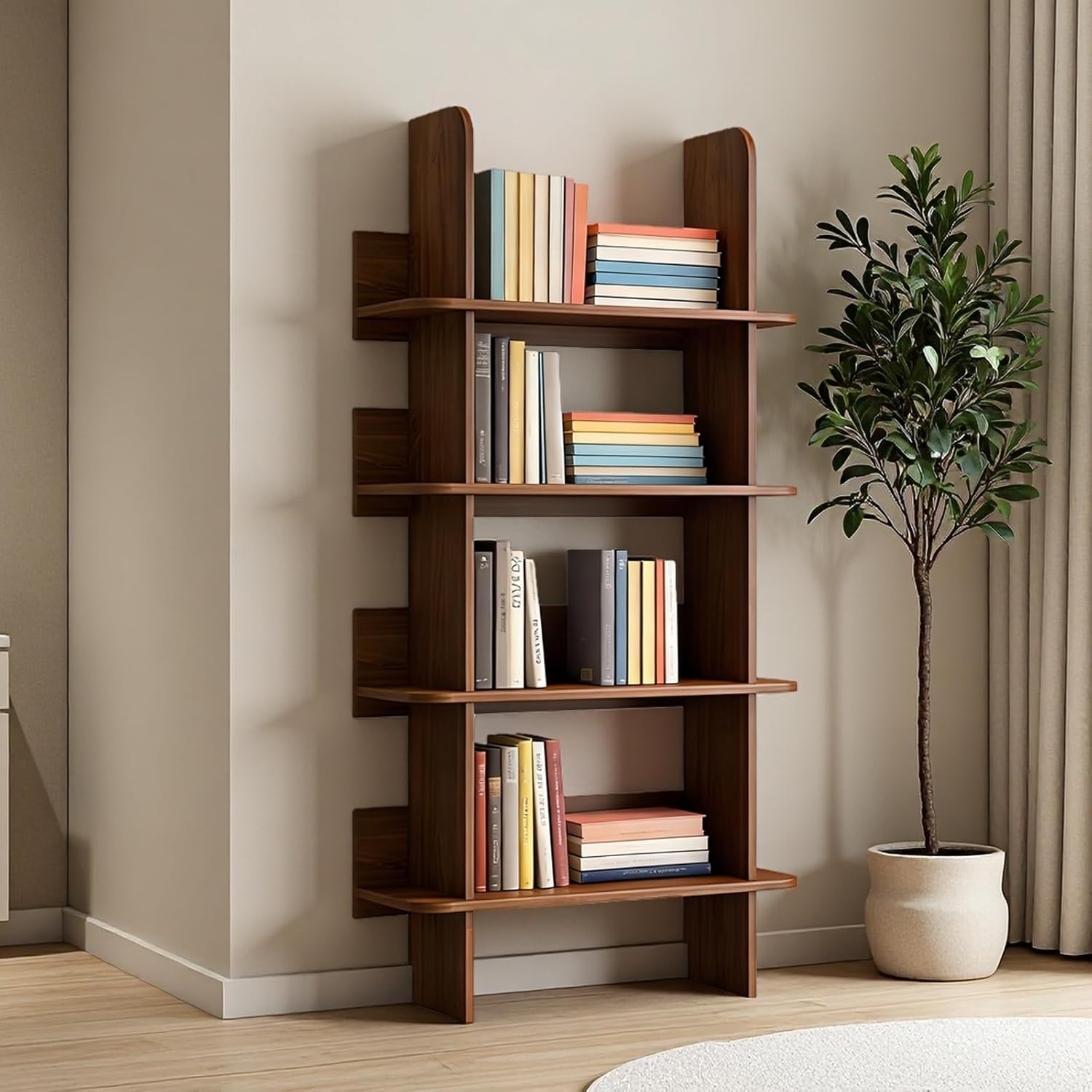 4-Shelf Modern Bookcase,Open Wall Mount Ladder Bookshelf,Modern Tall Narrow Storage Organizer,Large Storage Book Shelves & Display Book Shelf,for Bedroom Living Room Office