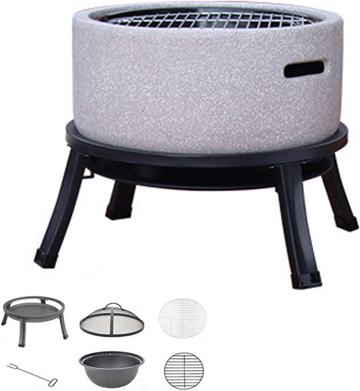 Clay Charcoal Stove Portable Grill, 16x17 Inch Outdoor Fire Pit Combo Hibachi Grill with Marble Steel Bracket White Grey(White)