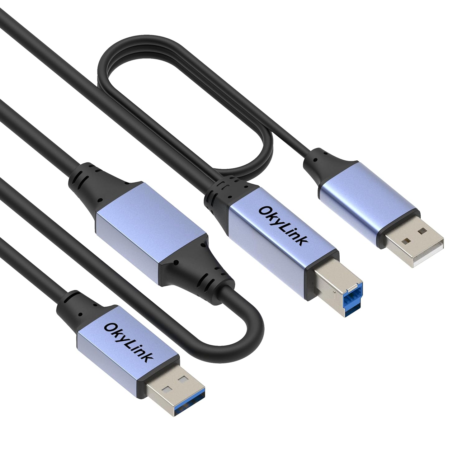 OkyLink 65ft(20M) Active USB 3.0/3.2 Gen 1 Repeater Cable A Male to B Male with Optional Power 5Gbps for Professional Printing, Scanning