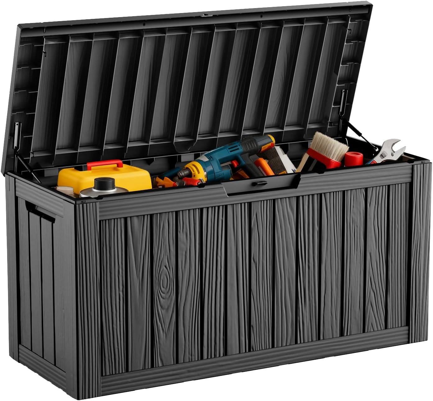 DRATO 80 Gallon Deck Box, Outdoor Storage Box for Patio Furniture, Patio Cushions, Gardening Tools, Pool Supplies 480lbs Weight Capacity,Waterproof Resin Storage Boxes（Black，80 Gallon）