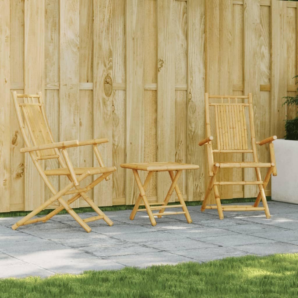 3 Piece Bistro Set Bamboo,Bamboo Bistro Set with Foldable Table and Chairs for Patio, Backyard, and Balcony Furniture Sets for Patio, Lawn & Garden