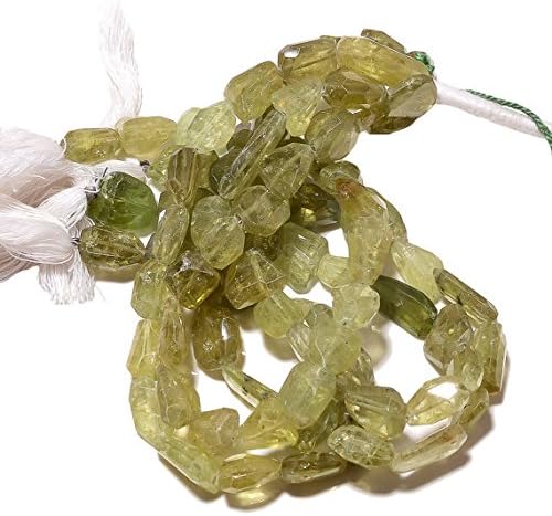 13 inch natural beads strand of 12-15mm faceted tumble vessonite green garnet gemstone beads for DIY jewelry - necklace, bracelet, earring, ring.