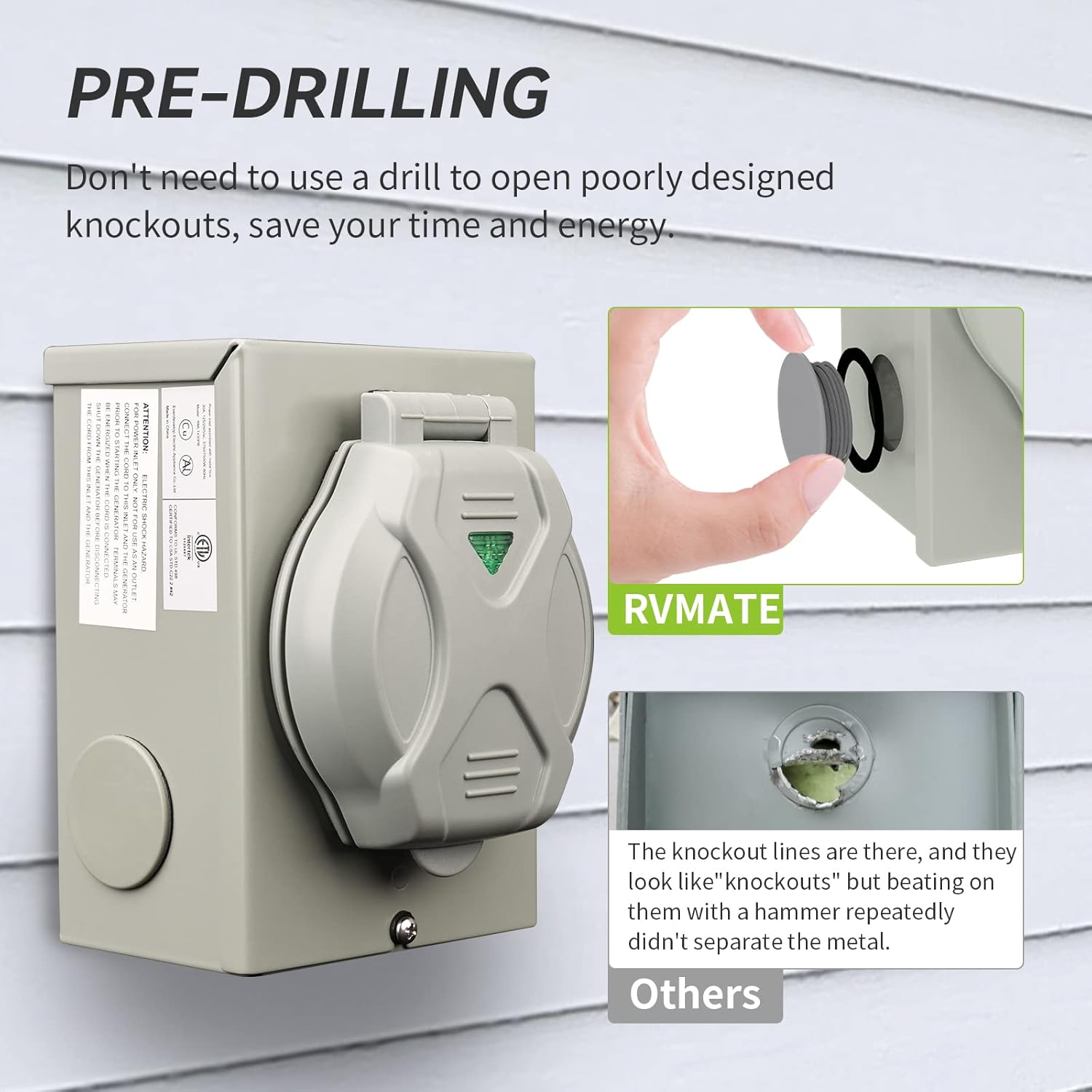 RVMATE 50 Amp Generator Cord 15FT and Pre-Drilled 50Amp Power Inlet Box Kit, 125/250Volts, NEMA 14-50P to SS2-50R Power Cord, ETL Listed, NEMA SS2-50P Inlet Box Waterproof