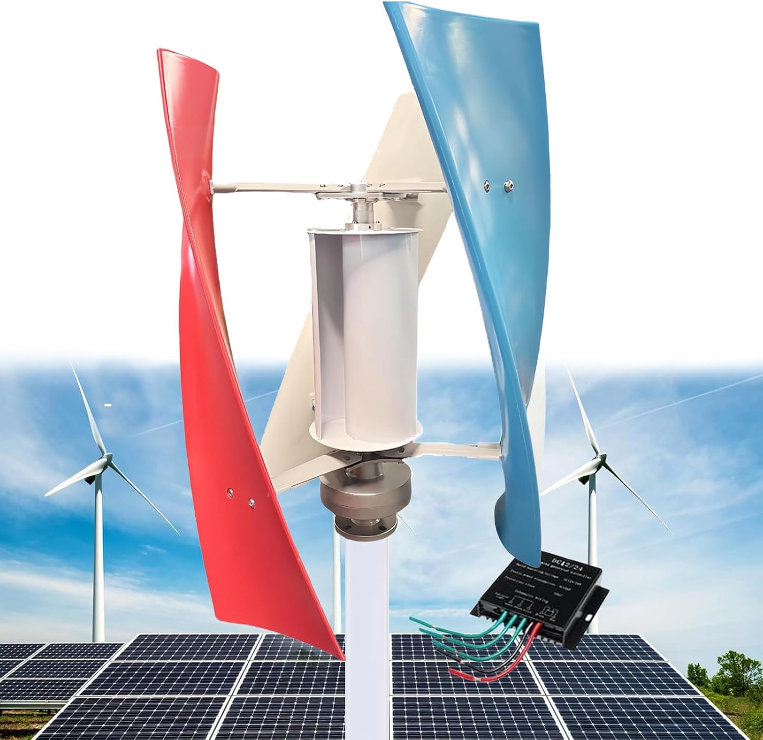 Maglev Vertical Wind Turbine, Complete Power Generation Kit, Portable Wind Turbines, Three Curved Nylon Fiber Blades, for Courtyard, Factory, Farm & Remote Applications Multi-200W