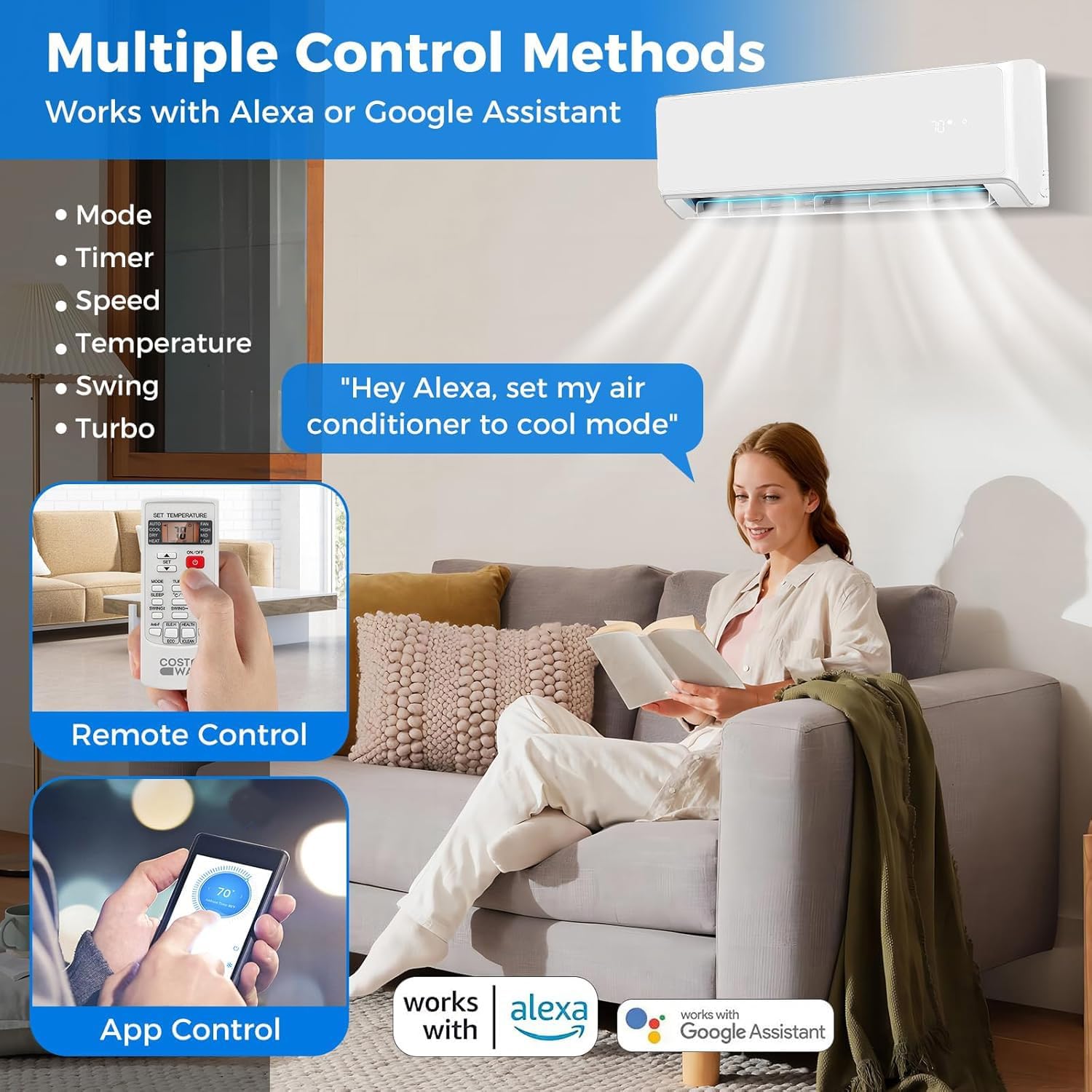 RELAX4LIFE Wifi Enabled Mini Split AC/Heating System, 12000BTU Ductless Air Conditioner & Heater w/Heat Pump, Remote, Cools up to 750 Sq.Ft, Installation Kit, 22 SEER2 208-230V Inverter Split AC Unit