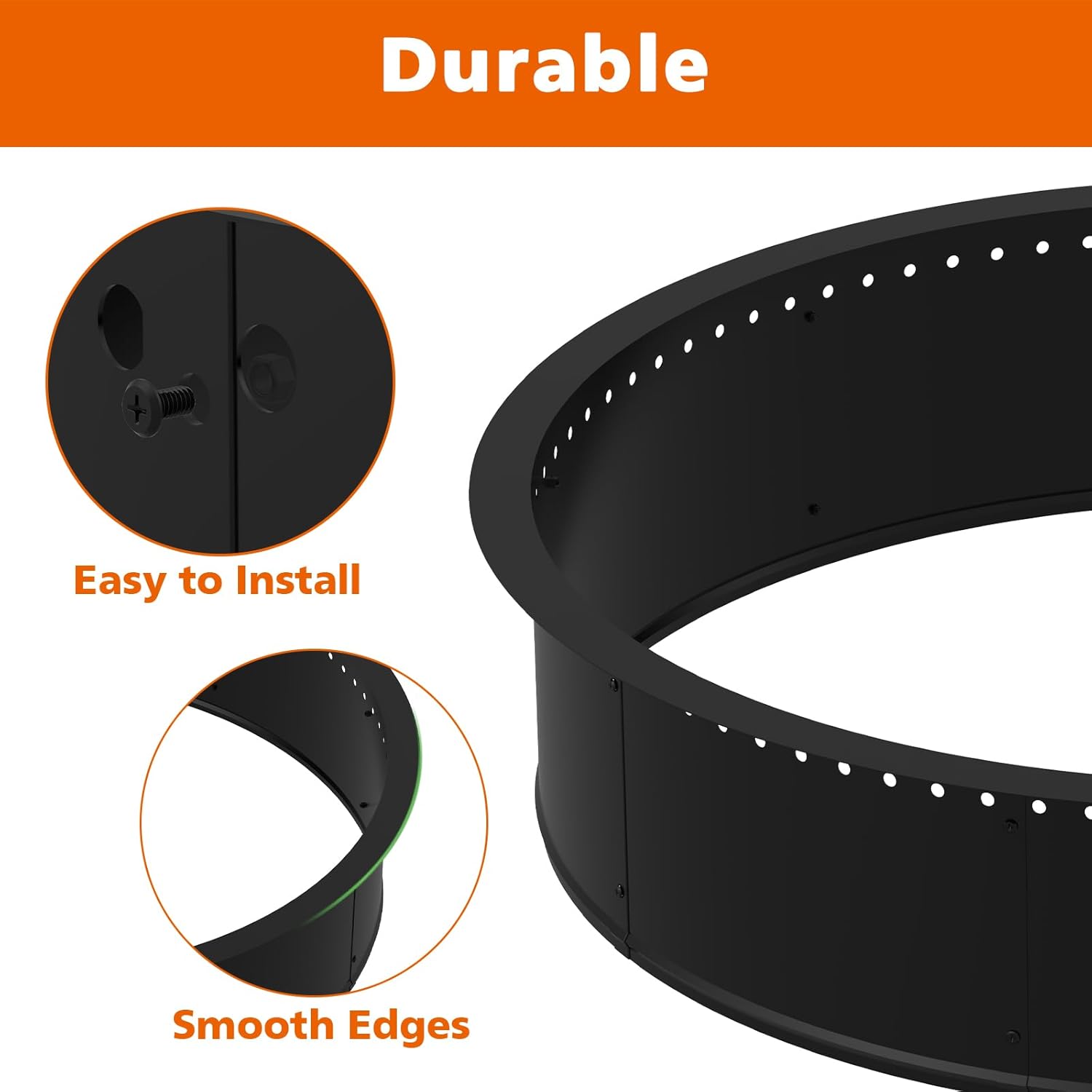 OUSHENG Smokeless Fire Pit Ring Outdoor, 45 Inch Outer 42 Inch Inner Round Wood Burning Firepit Accessories, DIY Metal Steel Liner Insert for Bonfire Outside Camping Above or In Ground