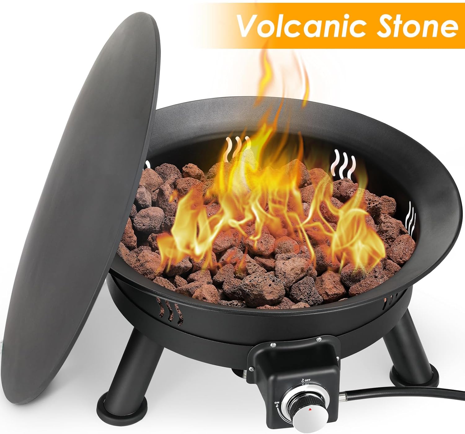 TLSUNNY 24'' Propane Fire Pit，58,000 BTU Portable Smokeless Firebowl with Self Igniter,Cover，Lava Rocks，Gas Cylinder Holder for Camping，Outdoor Living，Patio，Backyard,Tailgating,Garden，Deck,RV