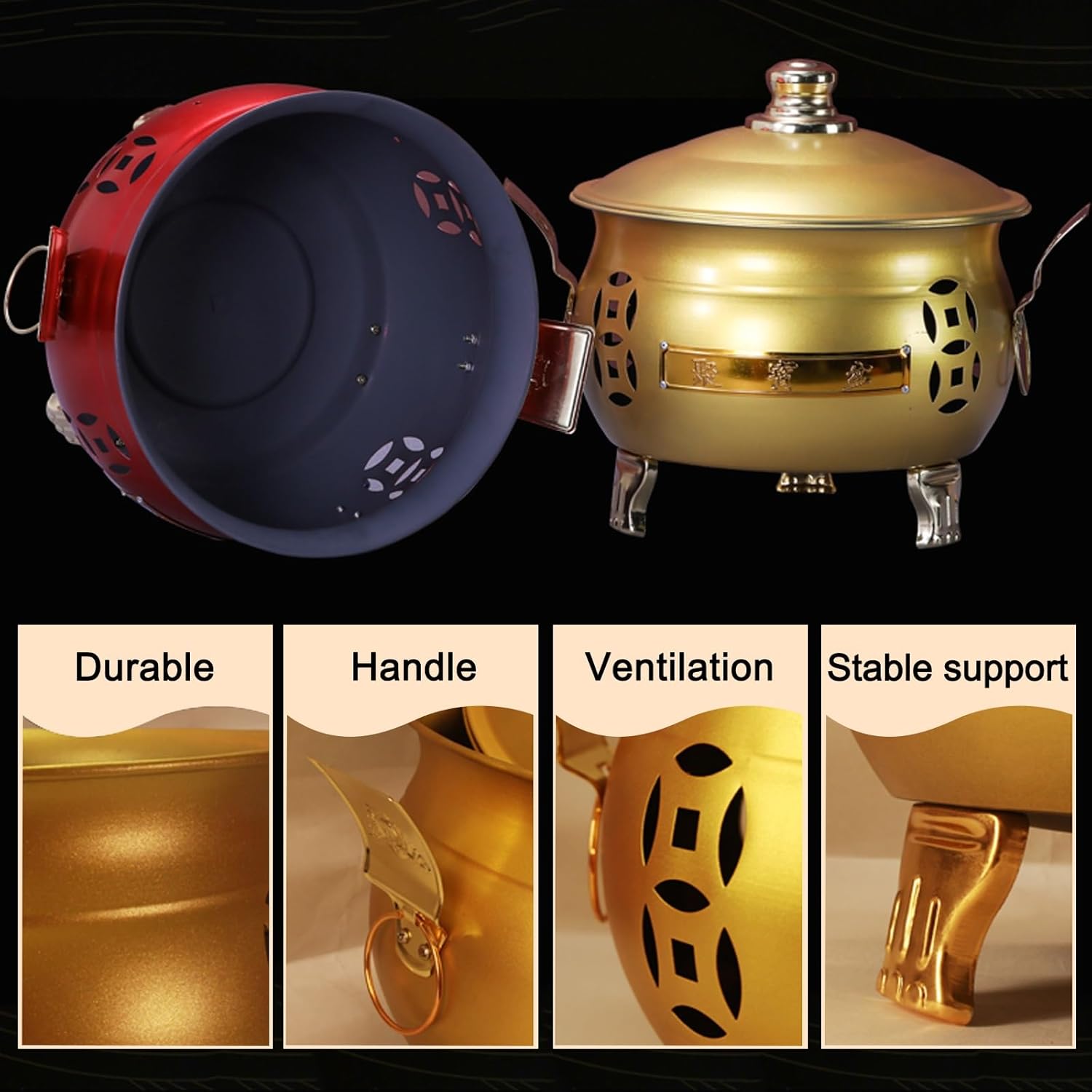 Outdoor Burn Barrel, Incinerator with Lid, Metal Fire Pit, Double Handle Trash Burning Containers, for Burning Garbage Leaves(Gold,35cm/14in)