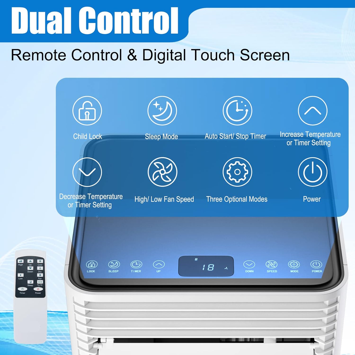 Portable Air Conditioner, 10,000 BTU AC Unit with Dehumidifier, Fan & Sleep Mode, Air Cooler w/2 Wind Speeds & 24H Timer, Touch Panel & Remote Control, Includes Exhaust Hose/Window Kit
