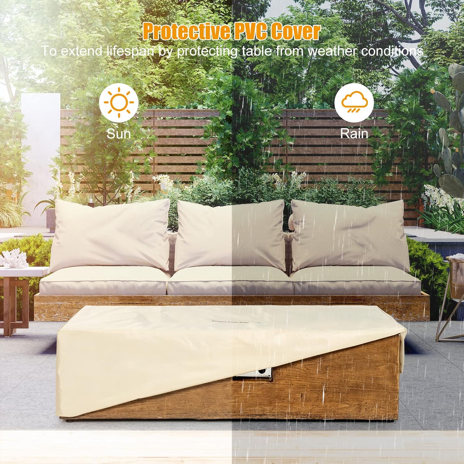 Giantex 2-Piece Propane Fire Pit Table Set with 20 Gallon Tank Side Table, 48 Inch x 27 Inch 50,000 BTU Rectangular Fire Table, Waterproof Cover, CSA Certified Outdoor Furniture for Patio, Garden