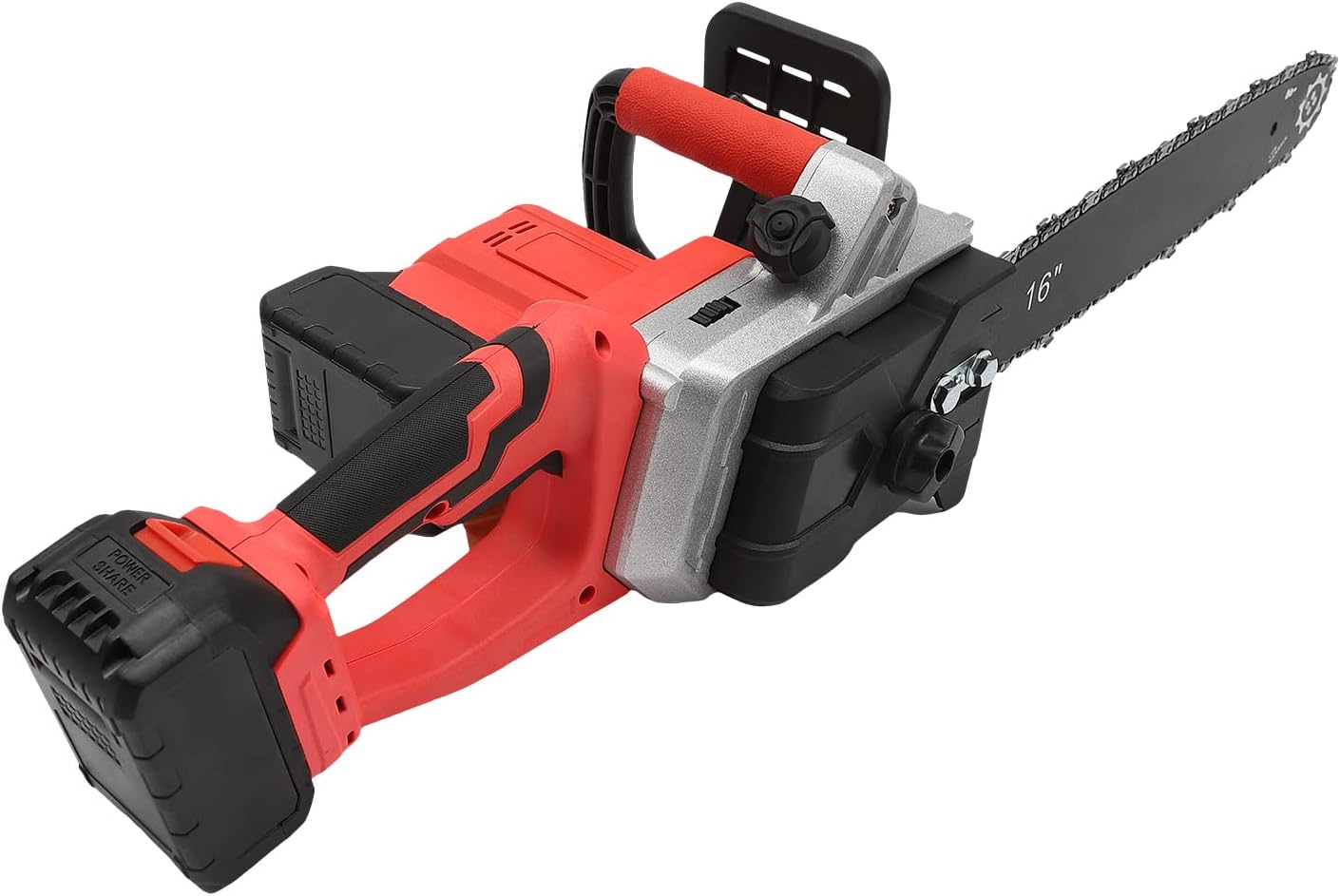 CNCEST Brushless Chainsaw, 1800W 16-Inch Red or Black Portable Battery Operated Chainsaw Brushless Pure Copper Motor Fit for Wood Cutting & Trimming (2x15000mA Lithium Batteries & Charger Included)