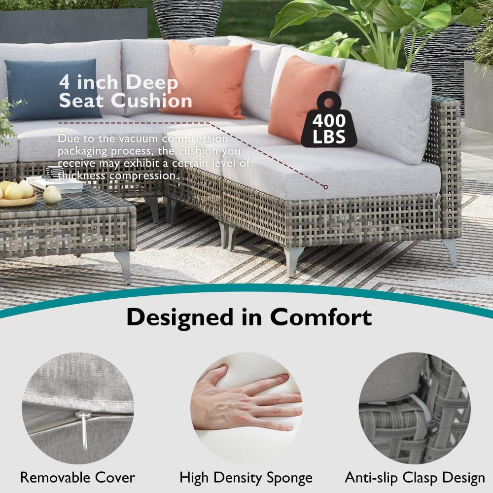 43 Inch Propane Fire Pit Table with Open Weave Wicker Design for Patio Garden Backyard - Orange and Yellow Outdoor Fire Table (8 Piece Sectional Sofa Set with Fire Pit Table - Grey)