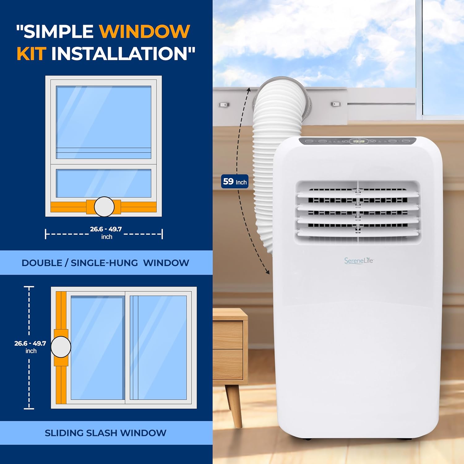 SereneLife 3-in-1 Portable Air Conditioner with Built-in Dehumidifier Function,Fan Mode, Remote Control, Complete Window Mount Exhaust Kit