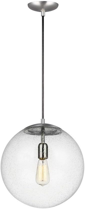 Generation Lighting 1-Light Leo - Hanging Globe Pendant Light Fixture Satin Aluminum 6801801-04, Modern Ceiling Light Fixture for Home Décor, A19 Bulb Candelabra for Foyer or Living Room Décor